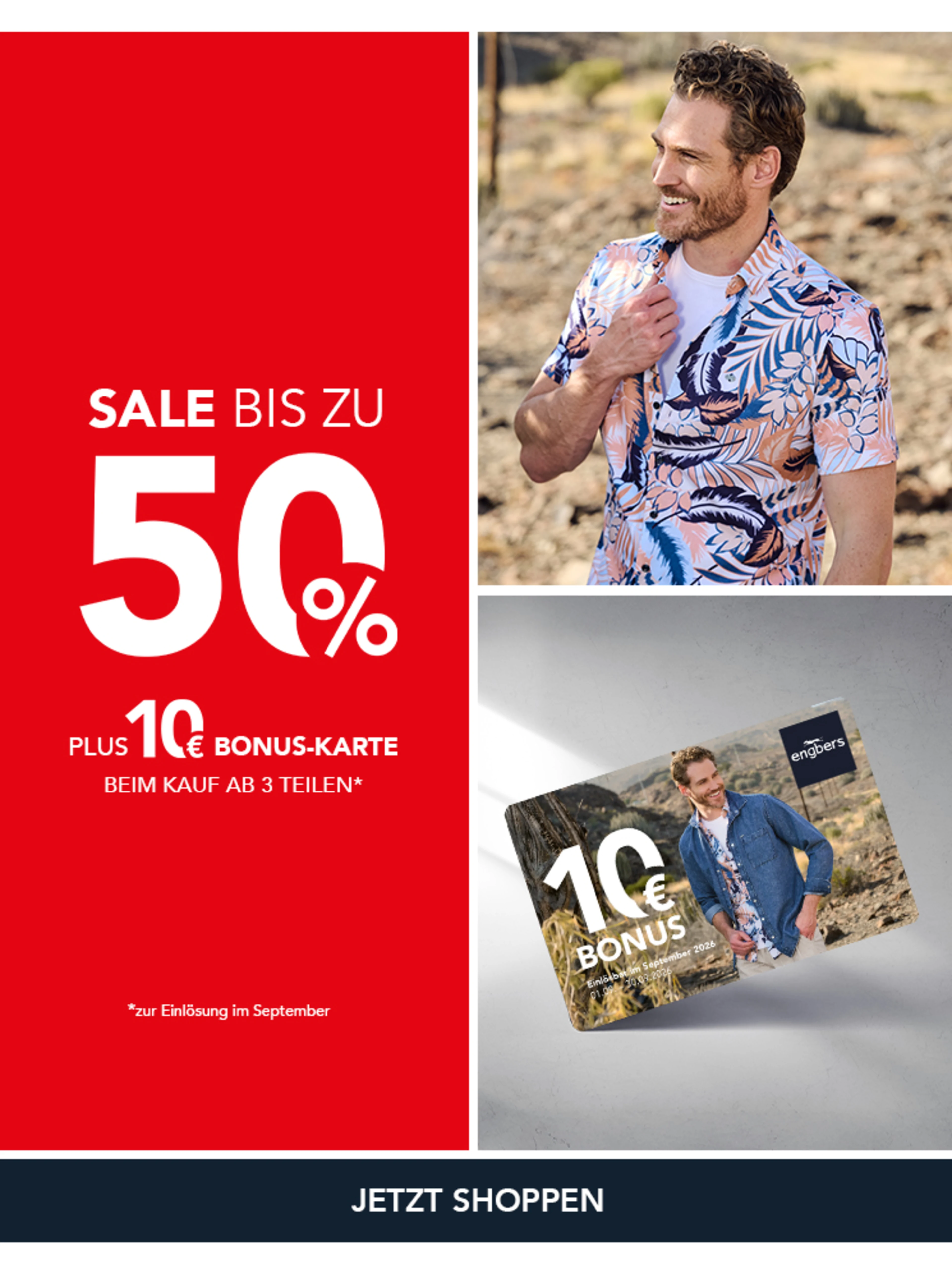 Sale bis zu 50% + 10€ Bonuskarte ab 3 Teilen