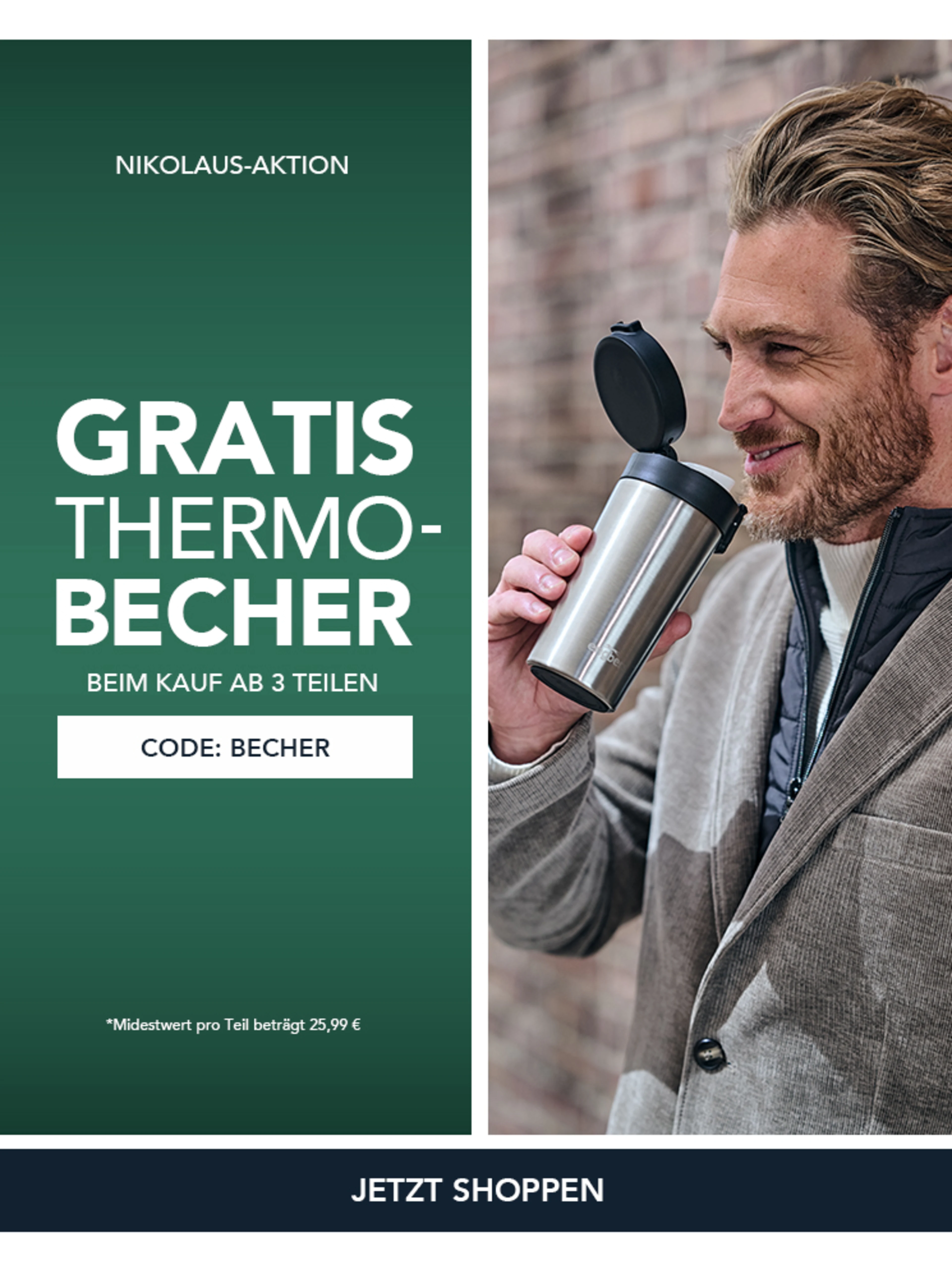 Thermobecher gratis ab 3 Teilen mit dem Code: BECHER