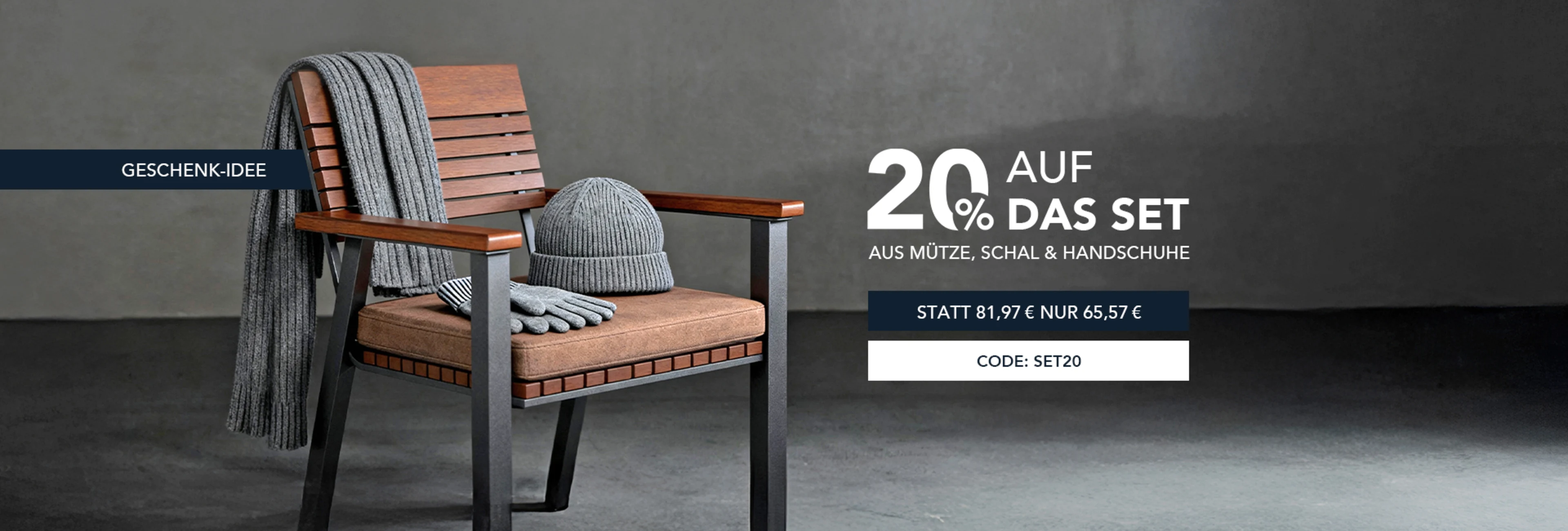 20% auf das Set - bestehend aus Mütze, Schal und Handschuhen