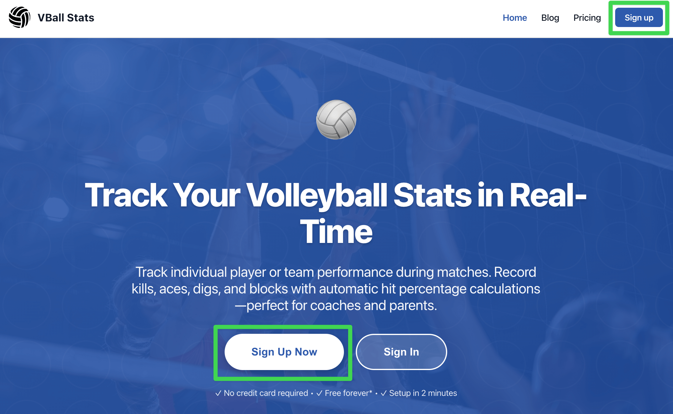 VBallStat Signup Button Locations