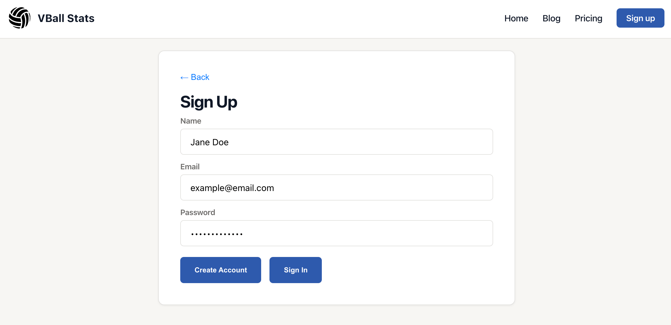 VballStat Signup Form