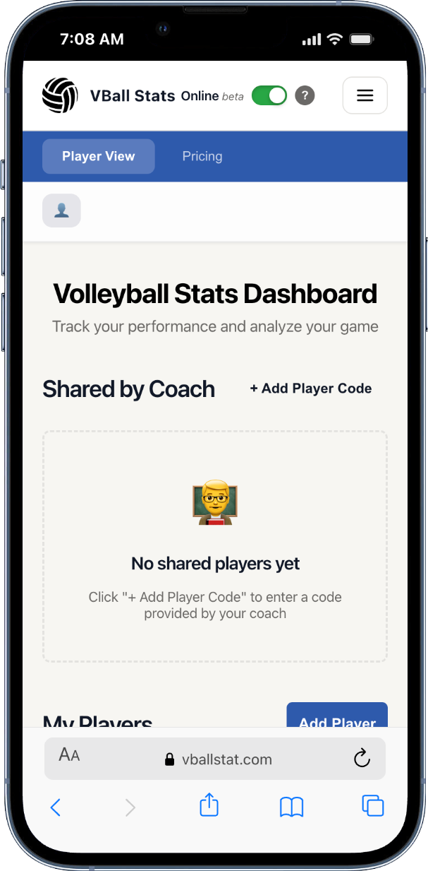 VBallStats Mobile Dashboard