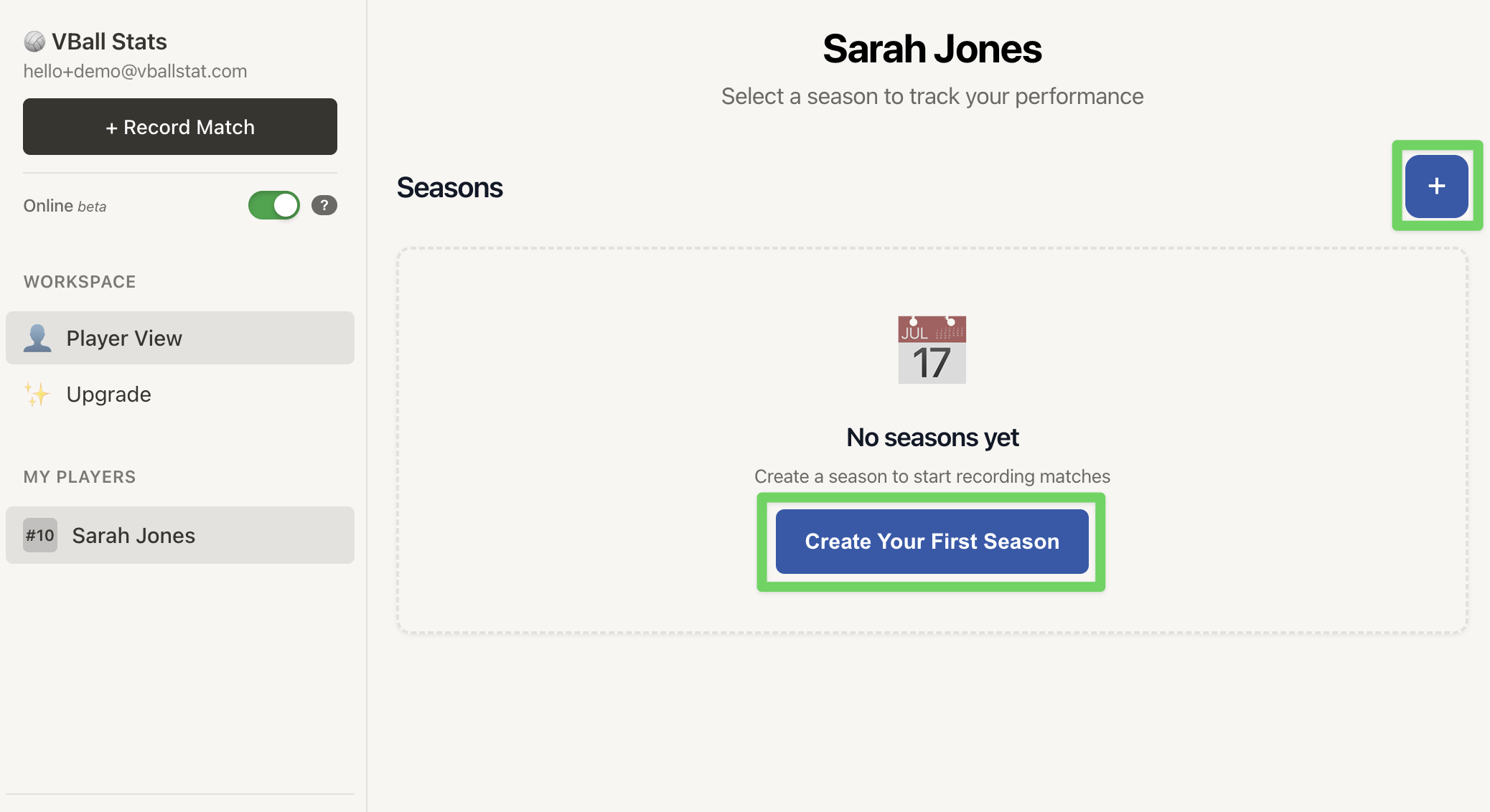 VballStat Create New Season