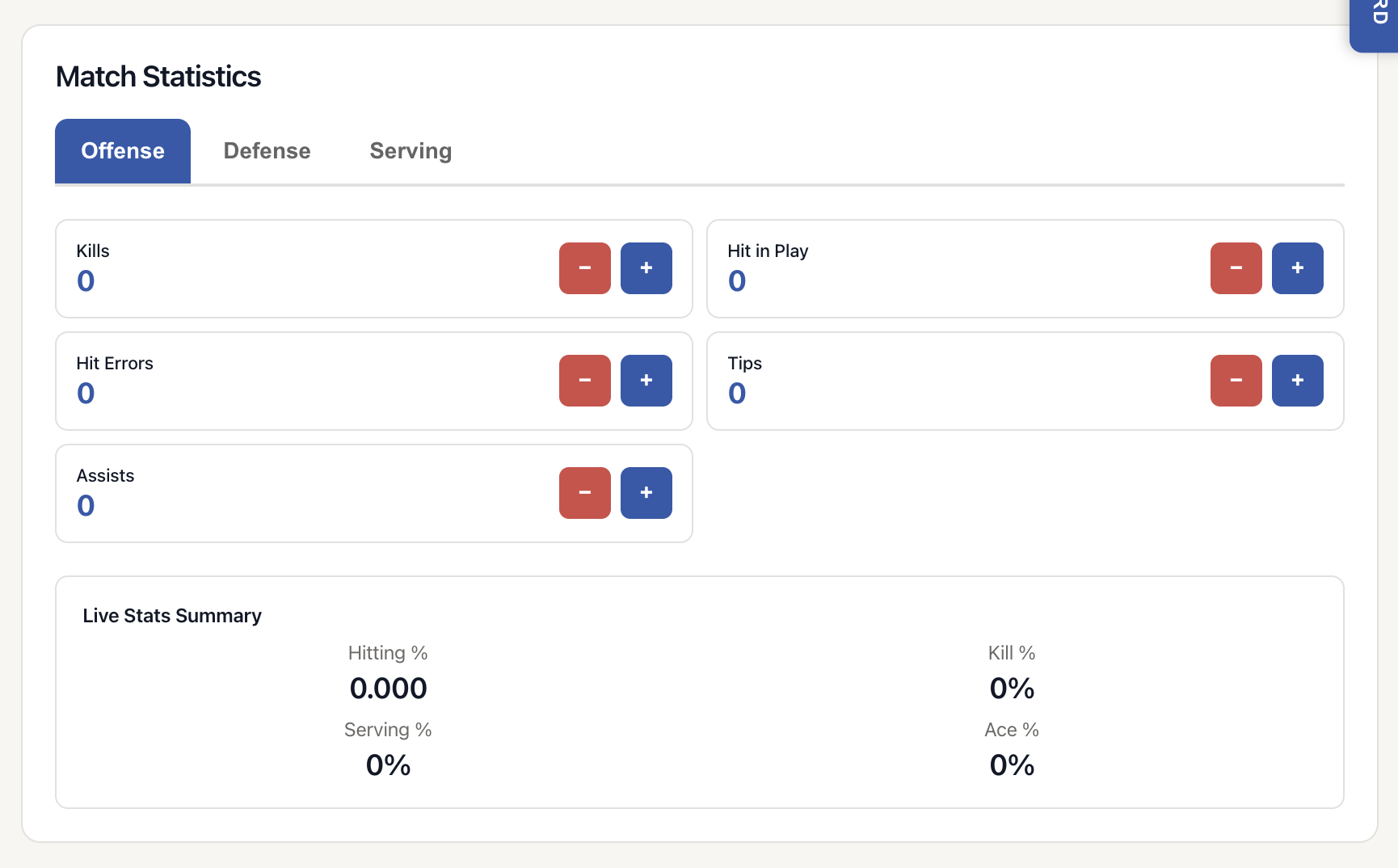 VballStat Record Match Statistics