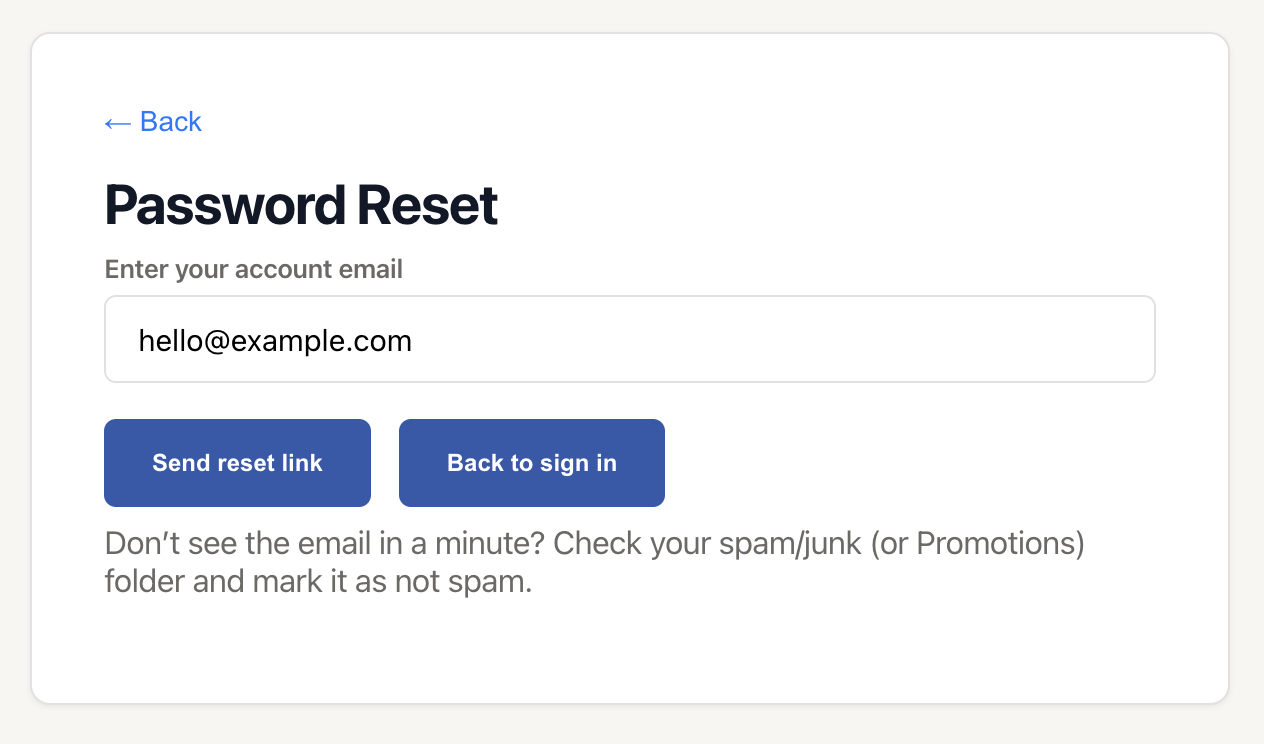VBallStat Forgot Password Email Field Example