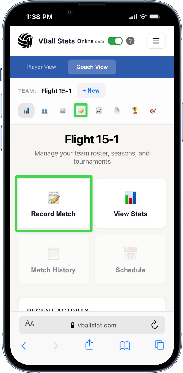 VBallStat Mobile Record Team Match