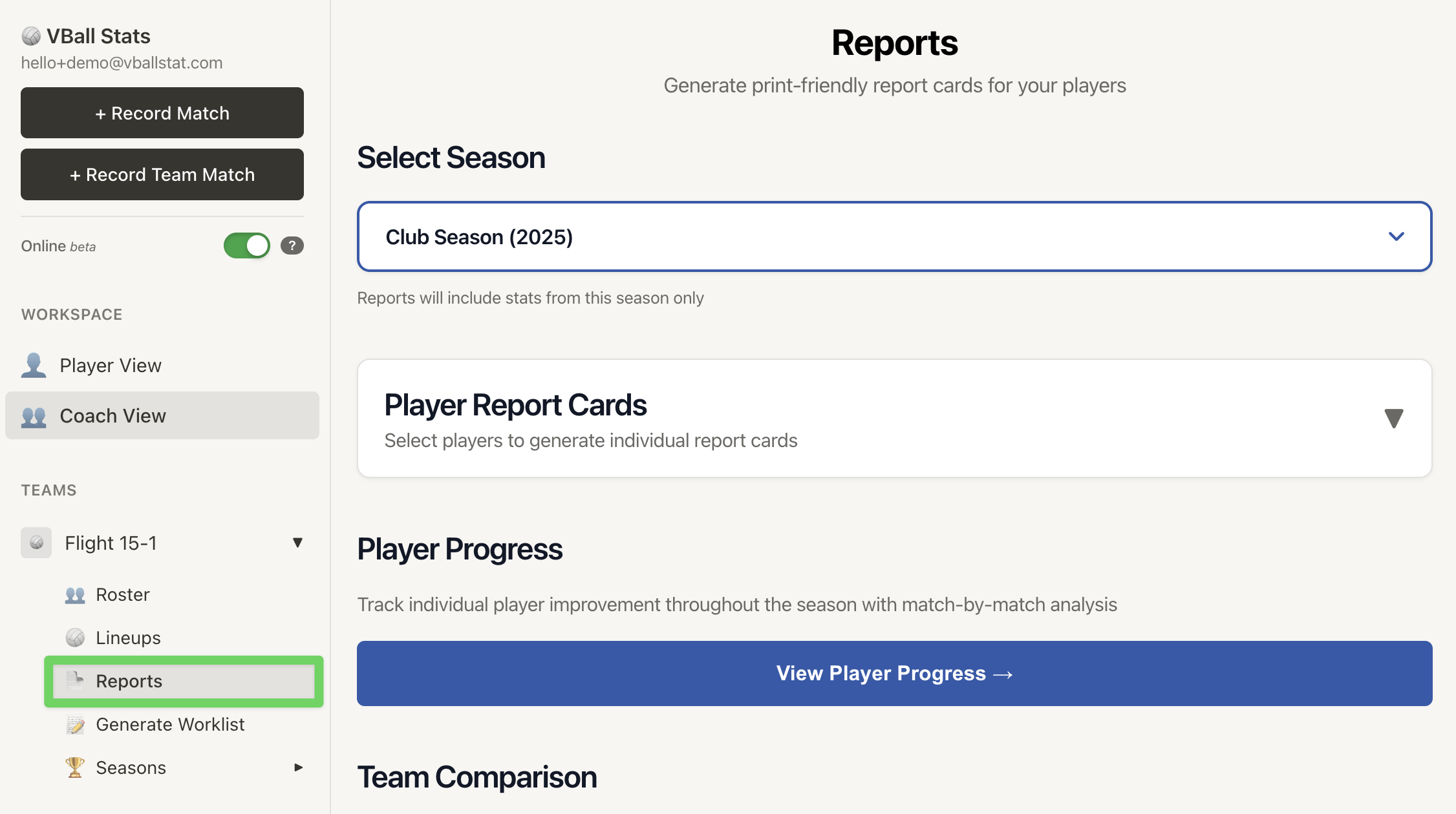 VballStat Desktop Coach Reports