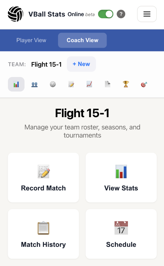 VBallStats Coach Quick Actions