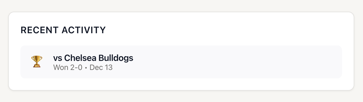 VBallStat Coach Recent Activity View