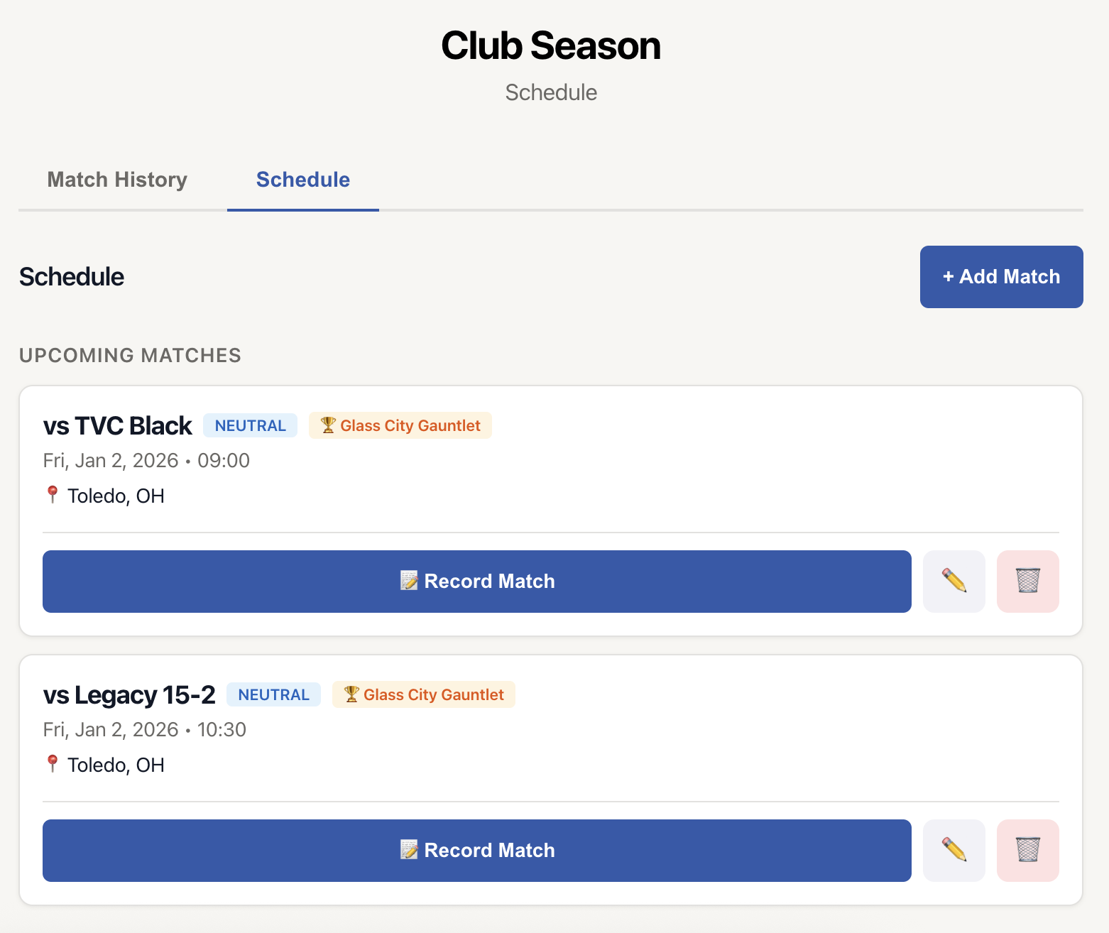 VBallStat Team Schedule
