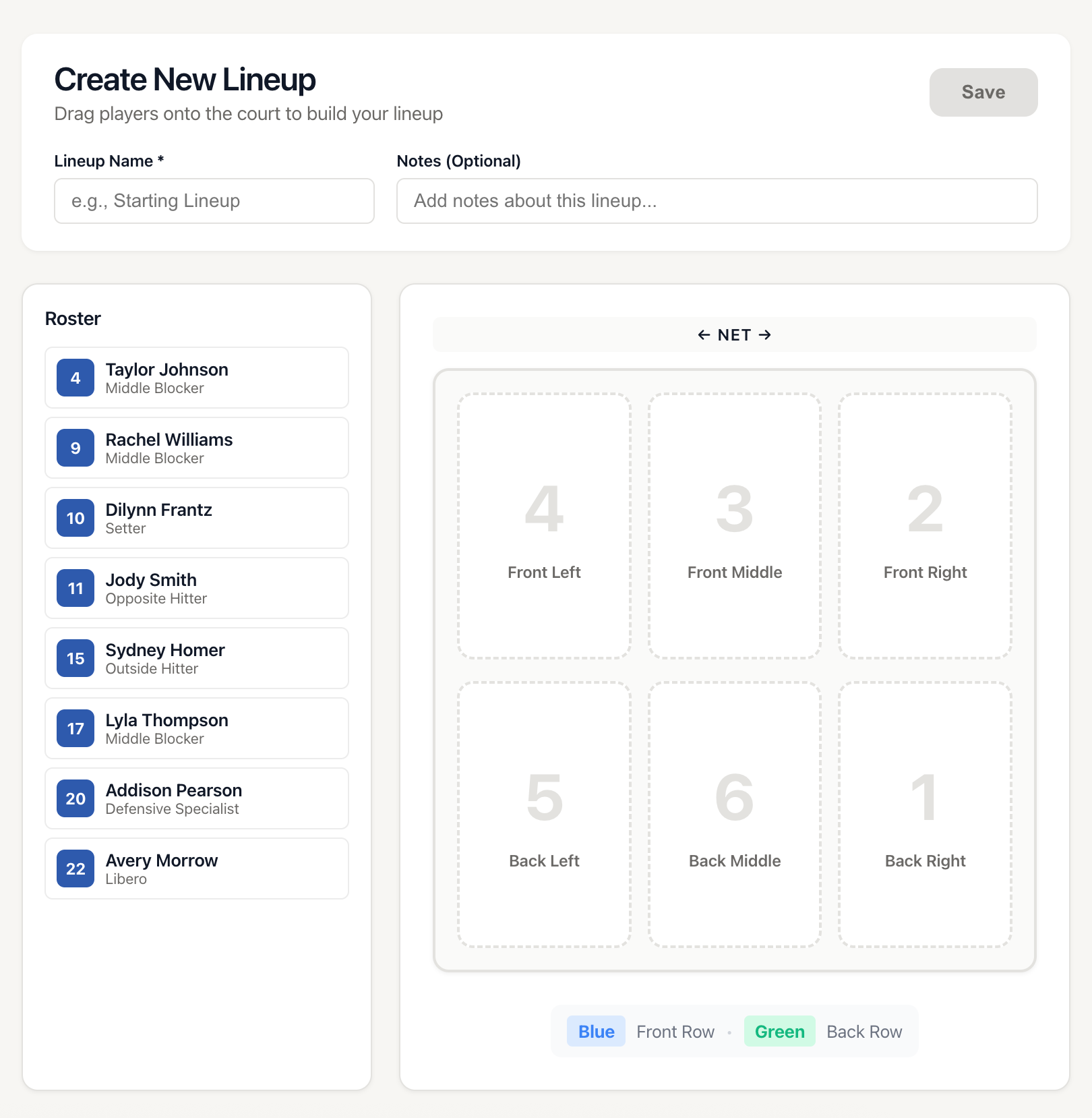 VBallStat Create Lineup
