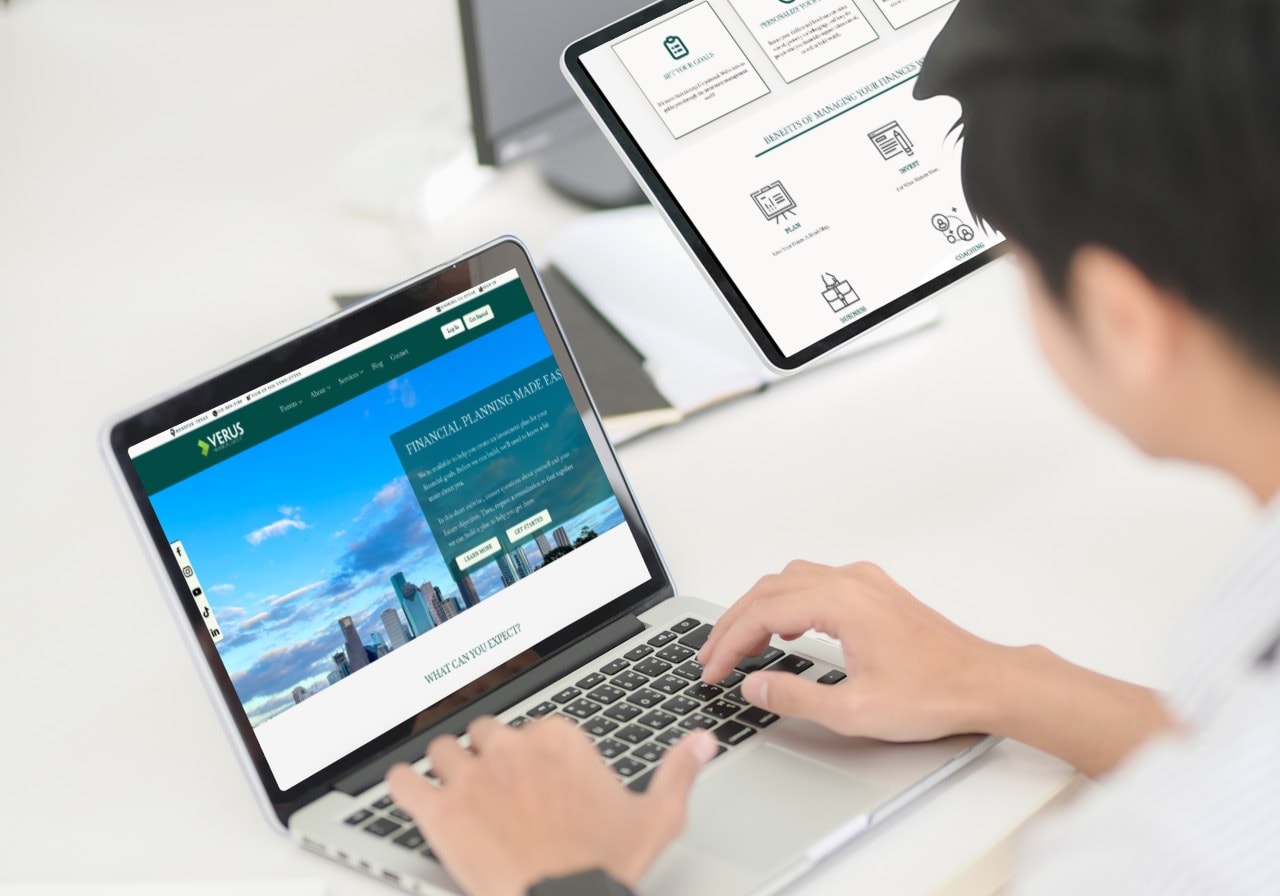 Verus Financial Houston financial planning website redesign shown on a device