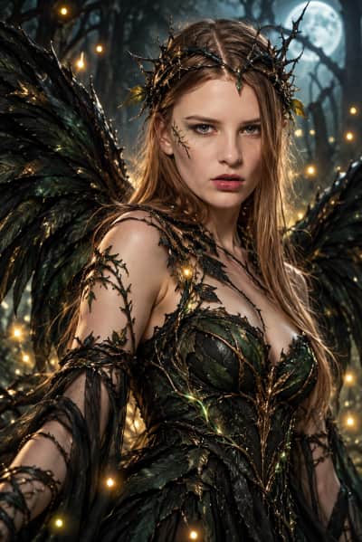 Dark Forest Fairy Transformation — Black Feathered Wings & Enchanted Midnight Forest