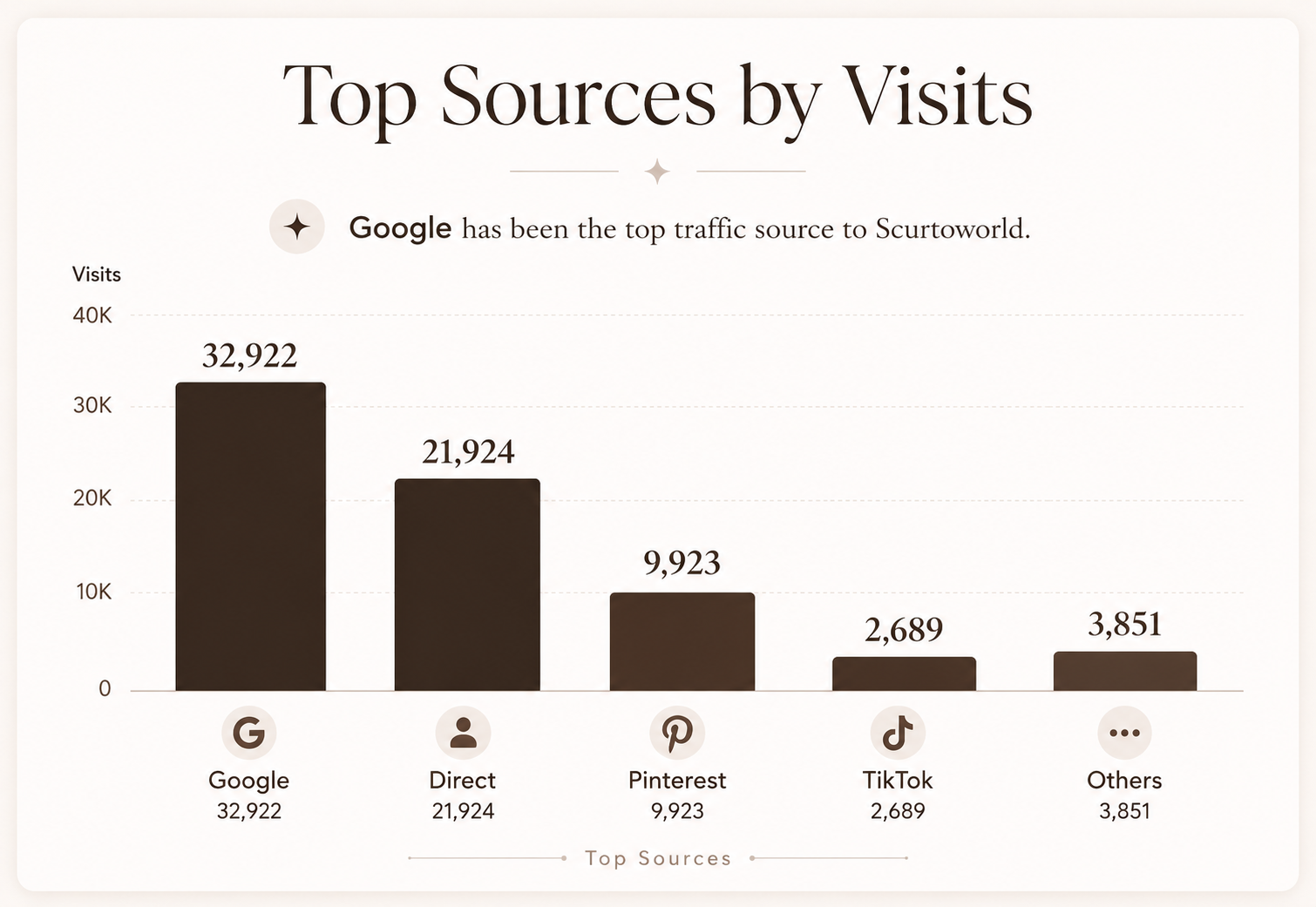 Website traffic source chart showing Google as a top traffic source