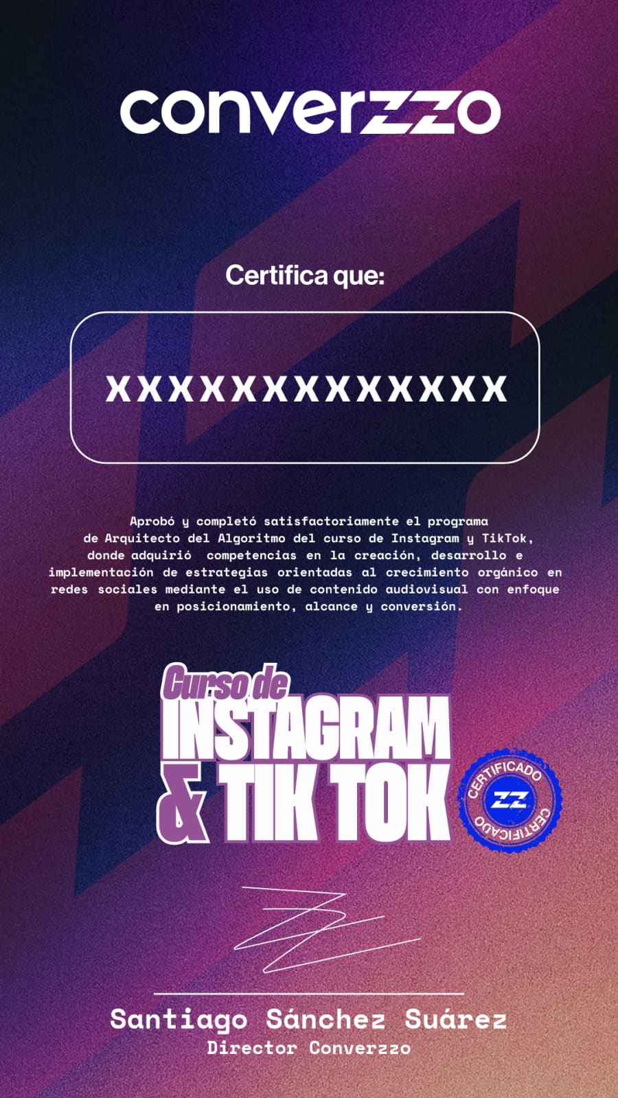 Ejemplo del diploma que se entrega al completar el reto