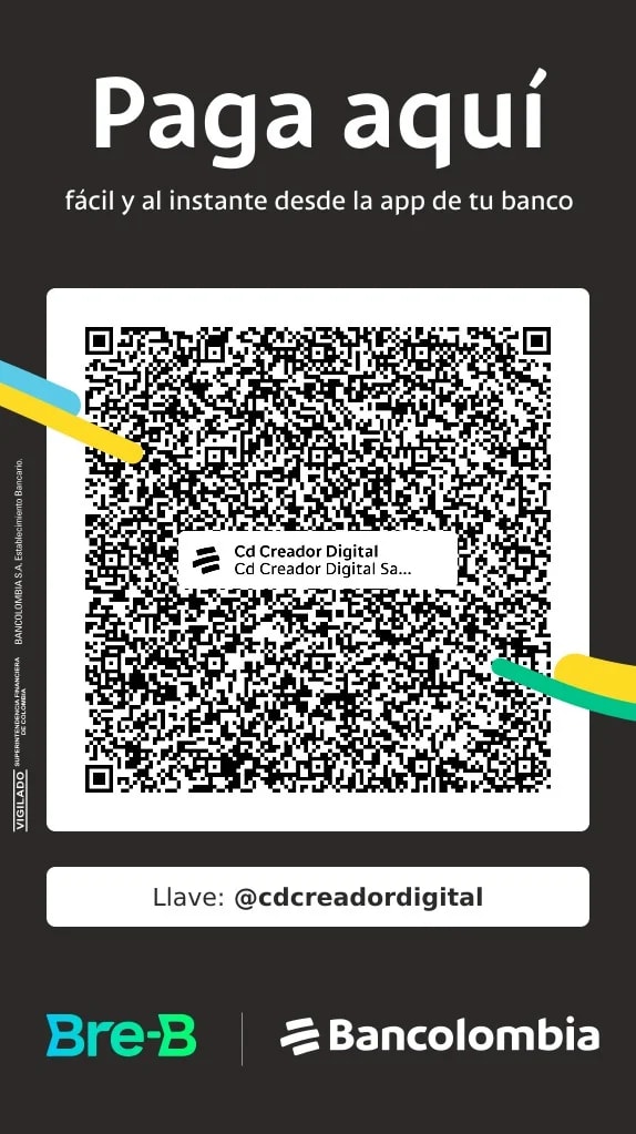 Código QR de Bre-B para donar a la llave arroba cdcreadordigital, cuenta Bancolombia a nombre de Cd Creador Digital