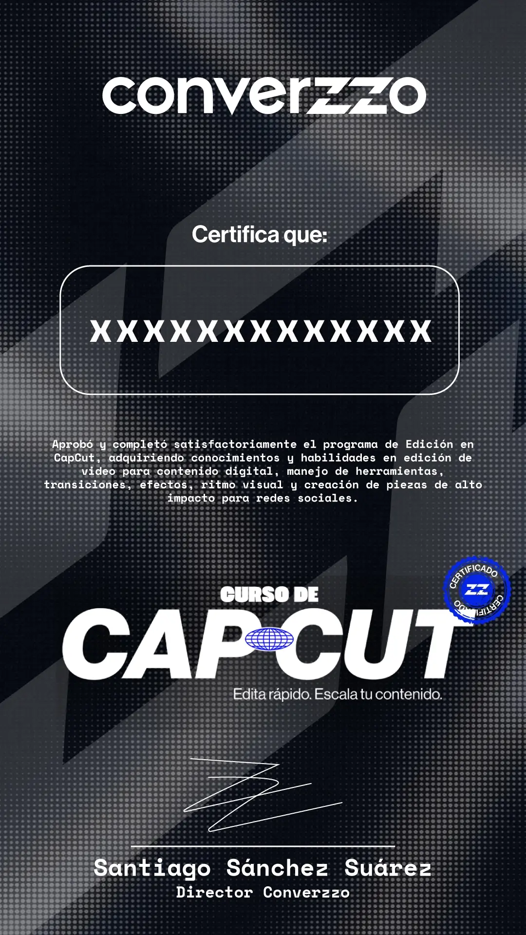 Certificado Oficial del Curso CapCut Intensivo — Converzzo
