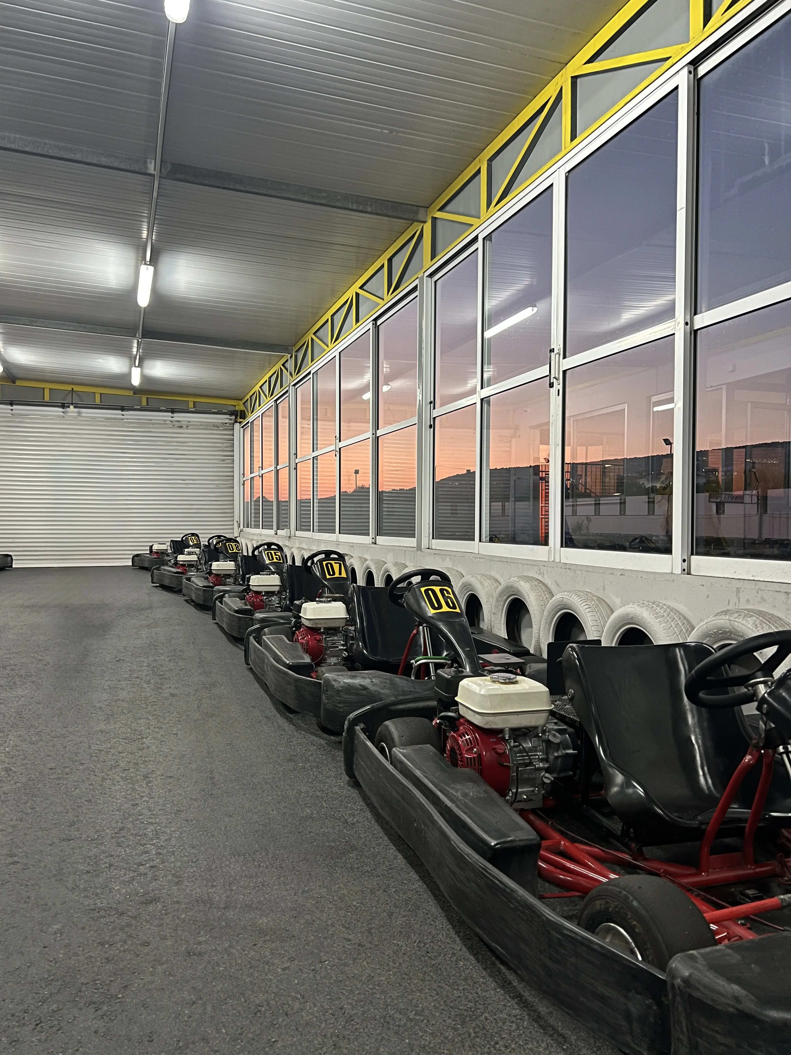 Pit stop area with parked go-karts
