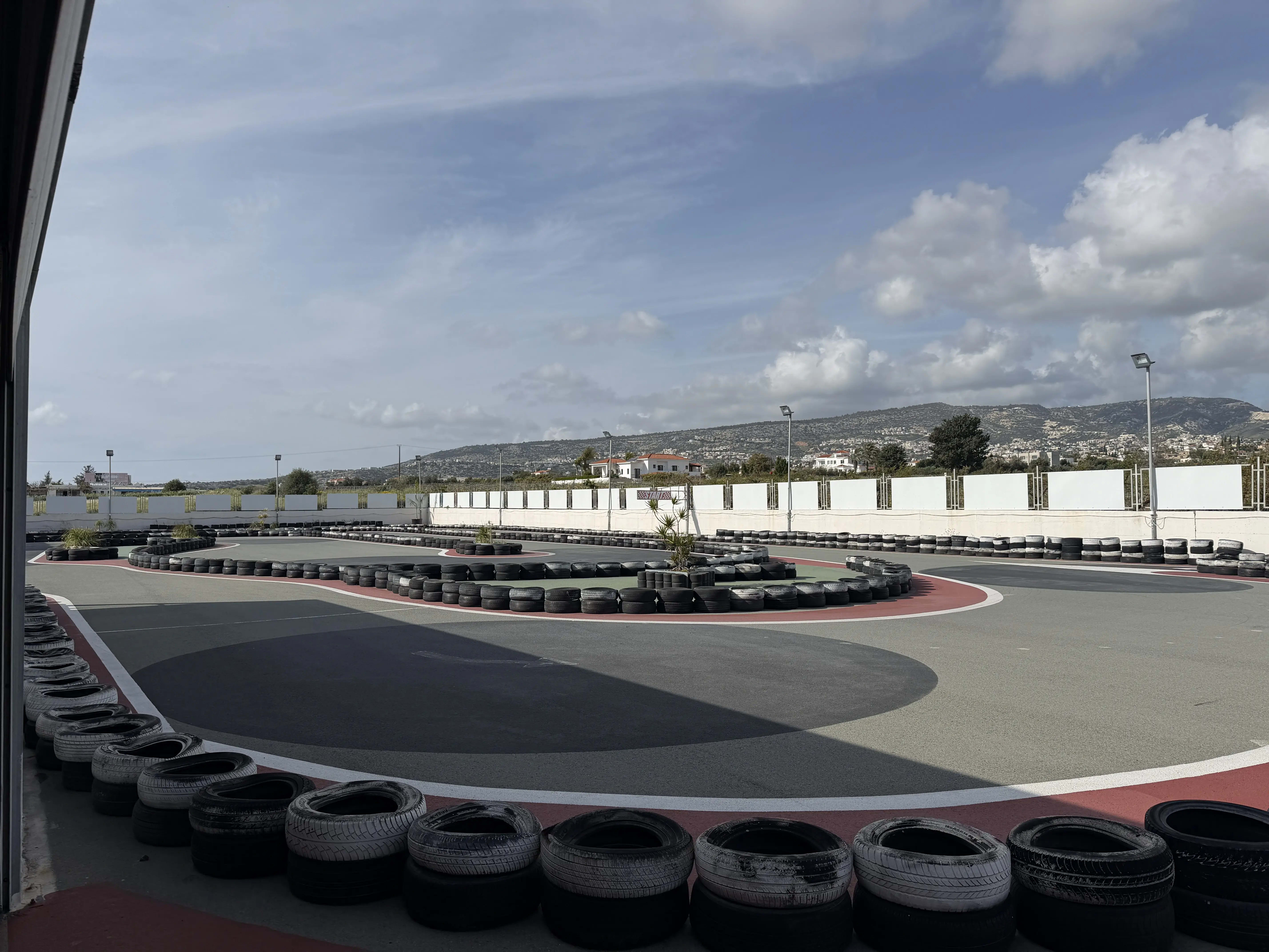 Kart track with mountains in the background