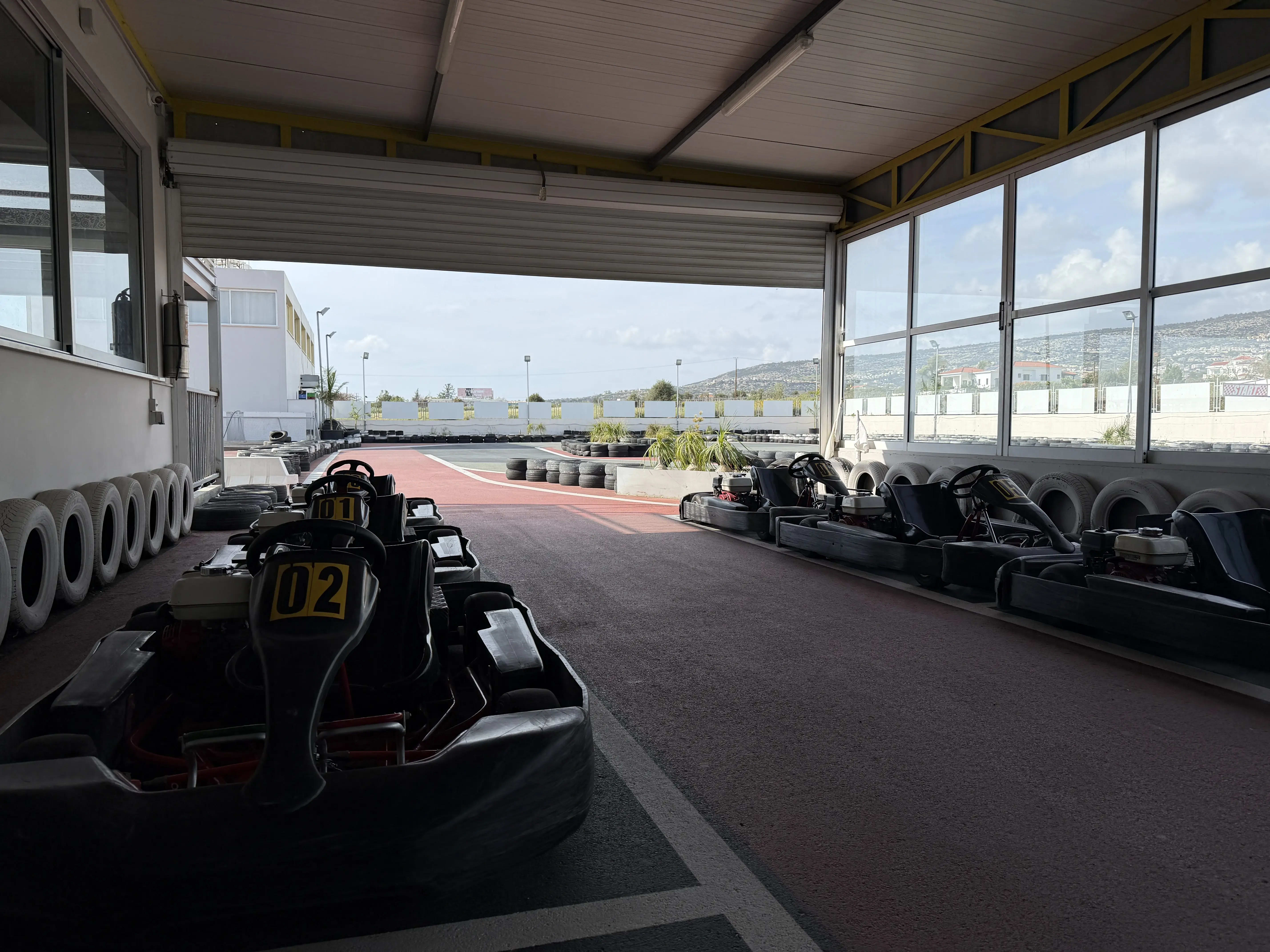 Pit stop area with go-karts from another angle