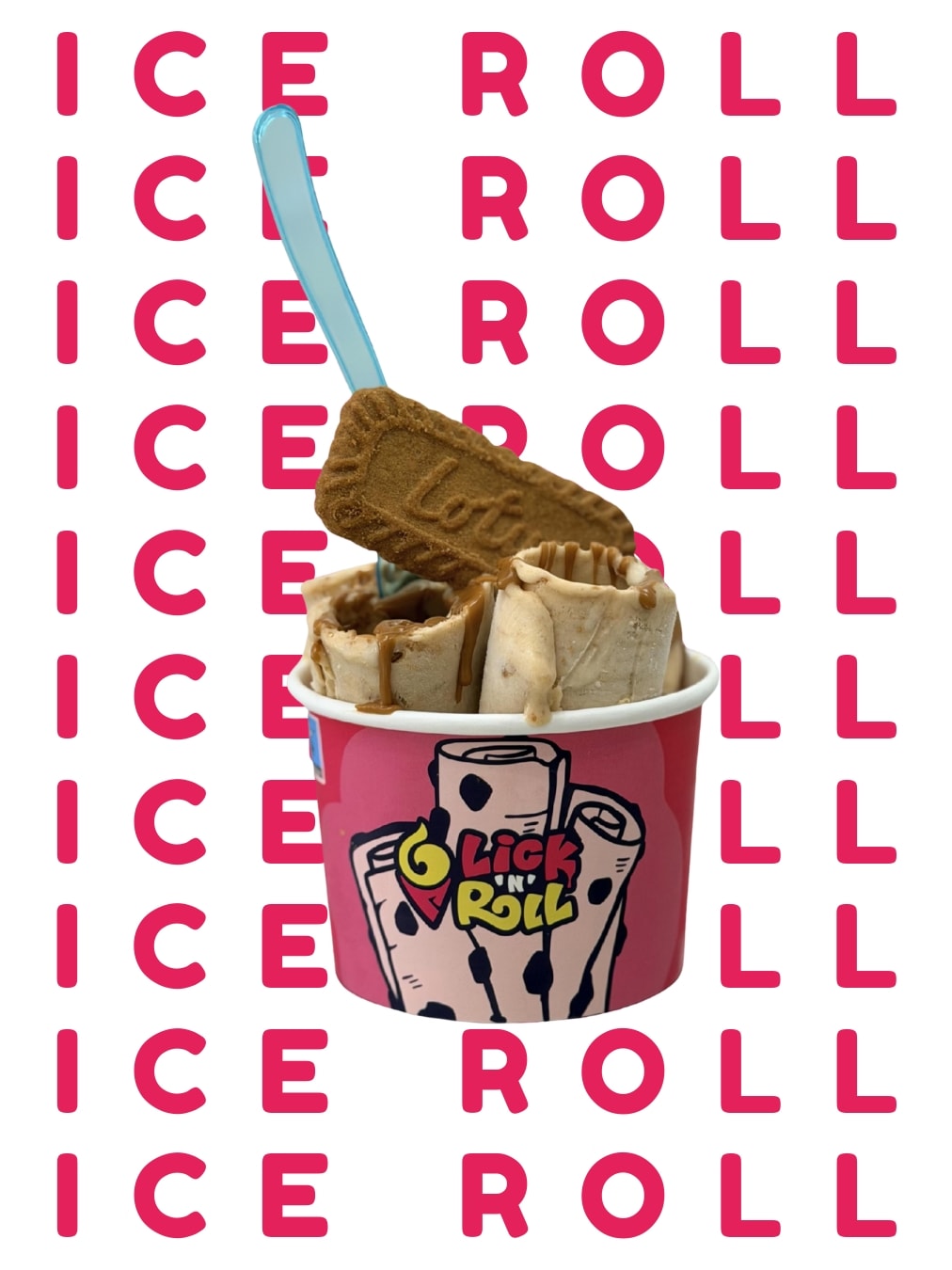 Frisch gerolltes Eis auf einer kalten Platte