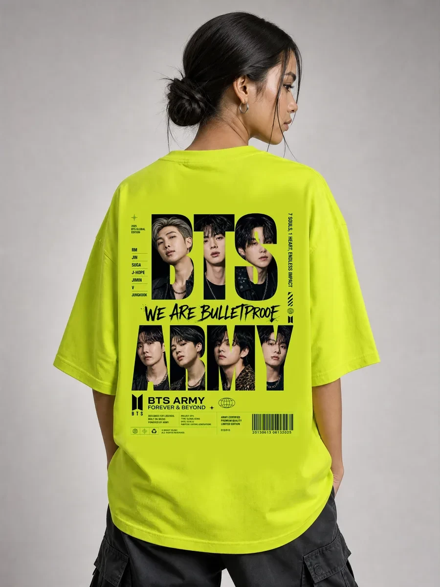 BTS Army Neon Green Oversized T-Shirt for Men | Premium Cotton