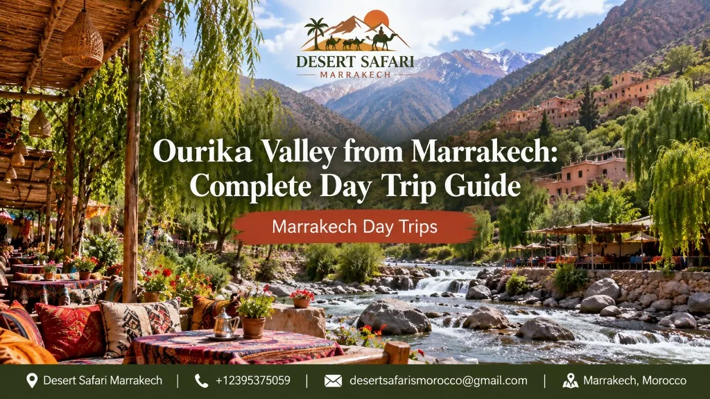 Green Ourika Valley with river and High Atlas mountain scenery