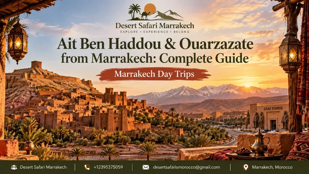 Ait Ben Haddou earthen ksar with southern Morocco landscape