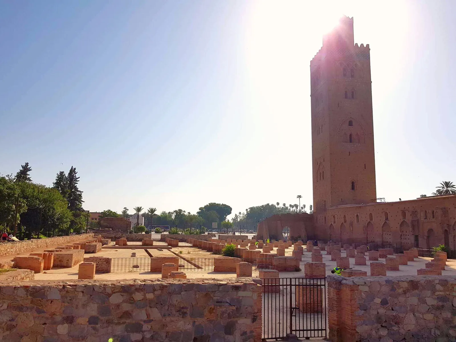 Excavated remains beside the Koutoubia Mosque and its minaret