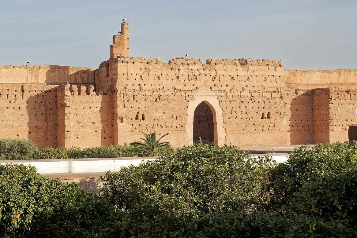 The ruined walls and sunken gardens of El Badi Palace in Marrakech