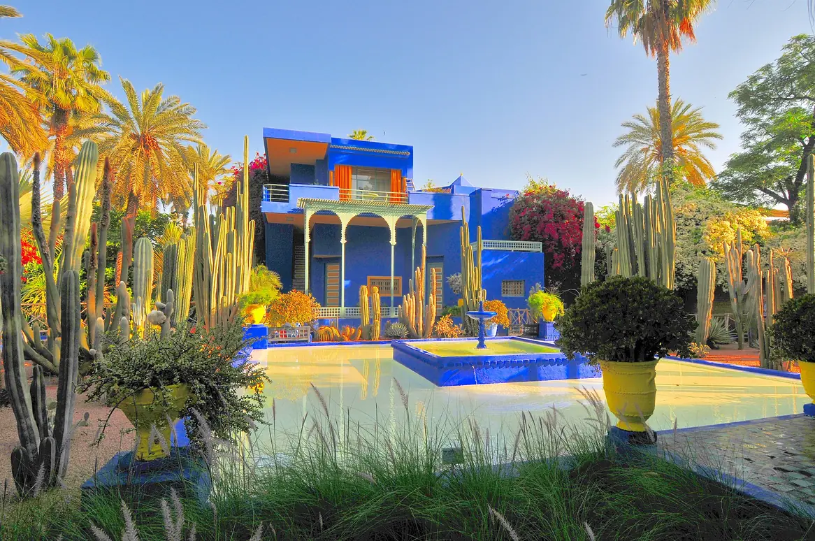 The blue villa and planting of Jardin Majorelle in Marrakech