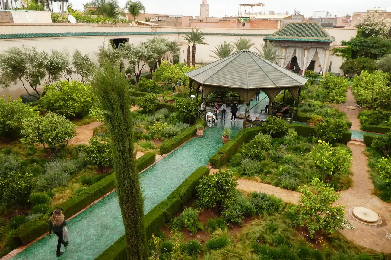 The Islamic garden and pavilion of Le Jardin Secret in Marrakech