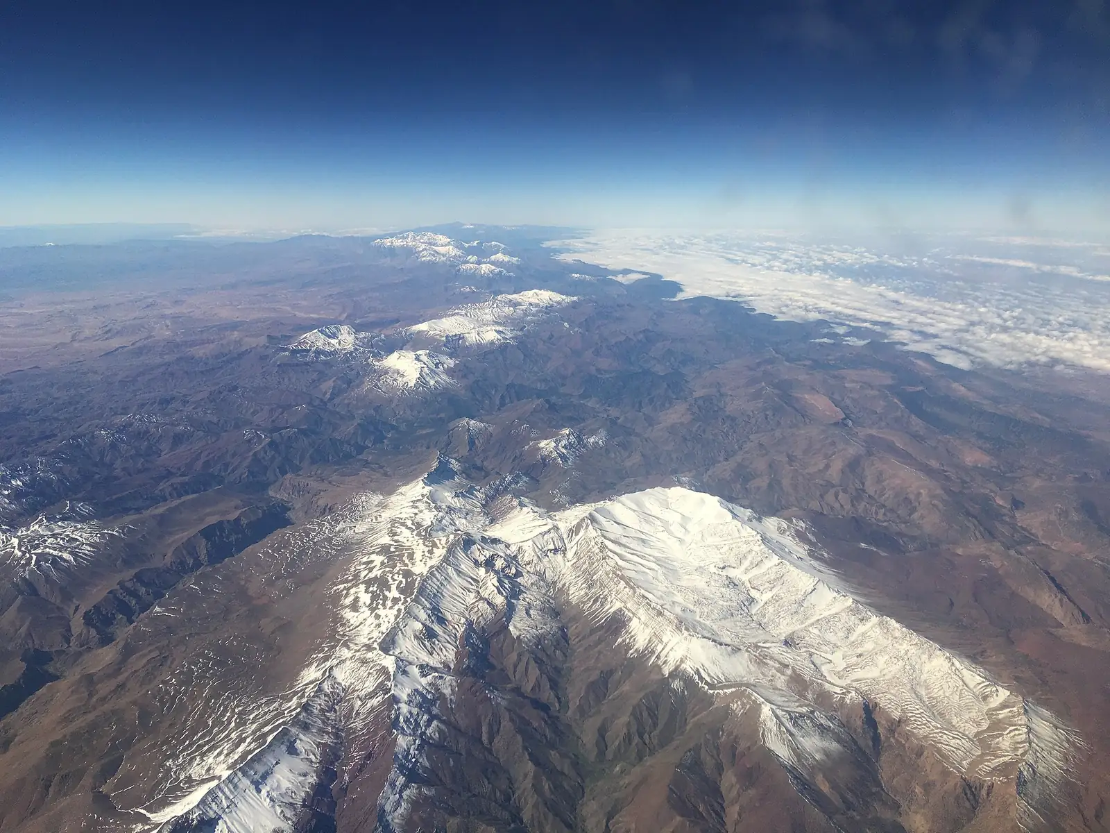 Snow-covered ridges of the High Atlas seen from the air