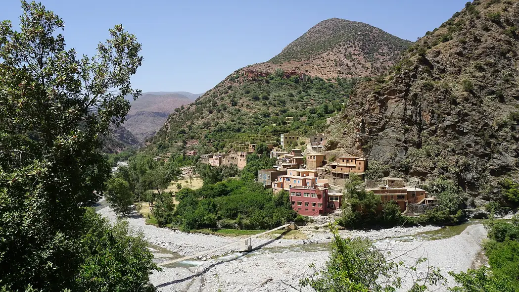 Ourika Valley village and river in the Atlas Mountains
