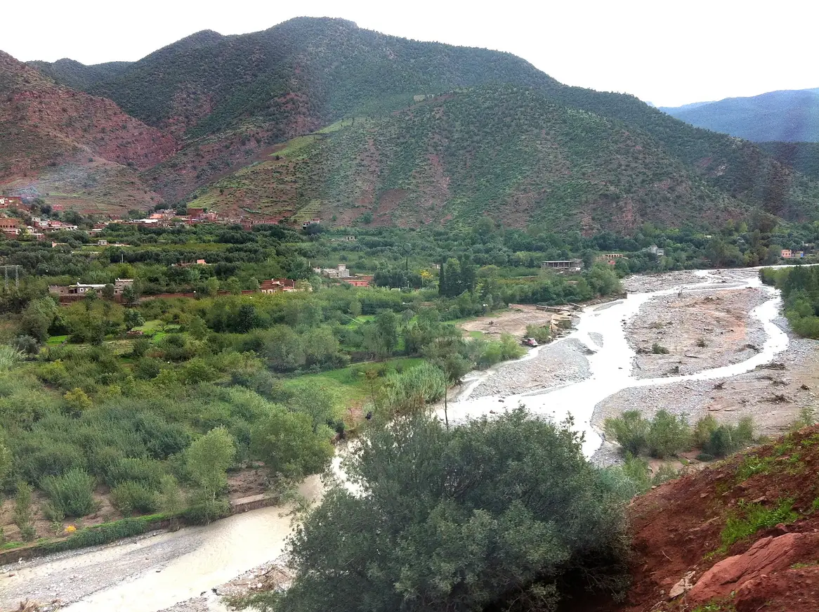 Ourika River flowing through the Atlas Mountains