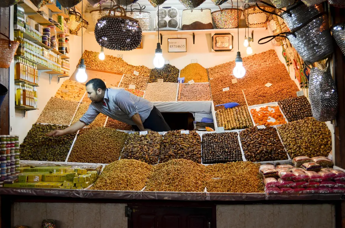 Dried fruit stall in a Marrakech souk