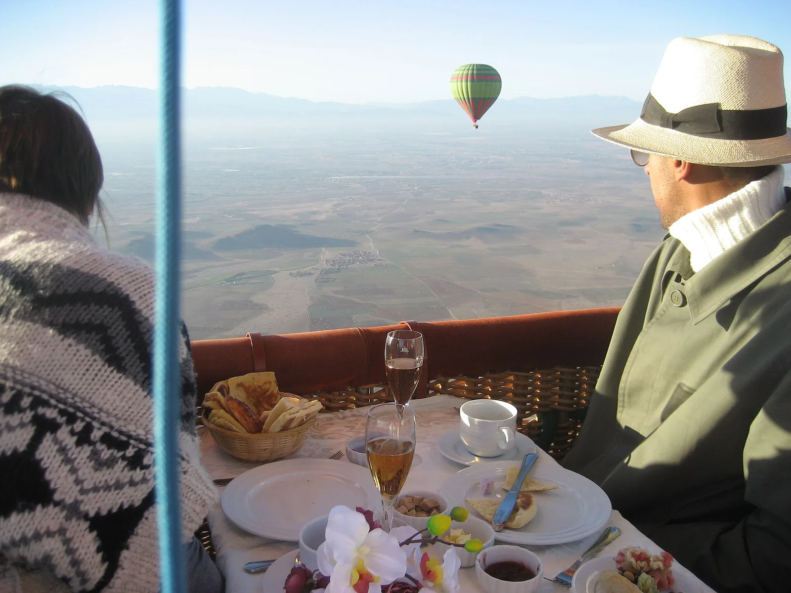 Hot air balloon flight over the countryside near Marrakech