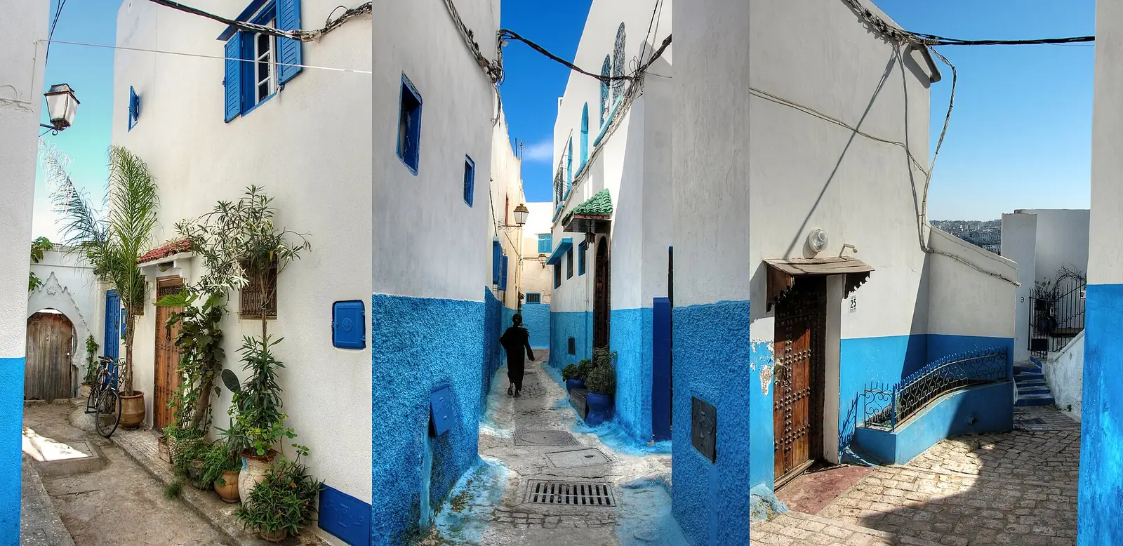 Blue-and-white lane inside the Kasbah of the Udayas