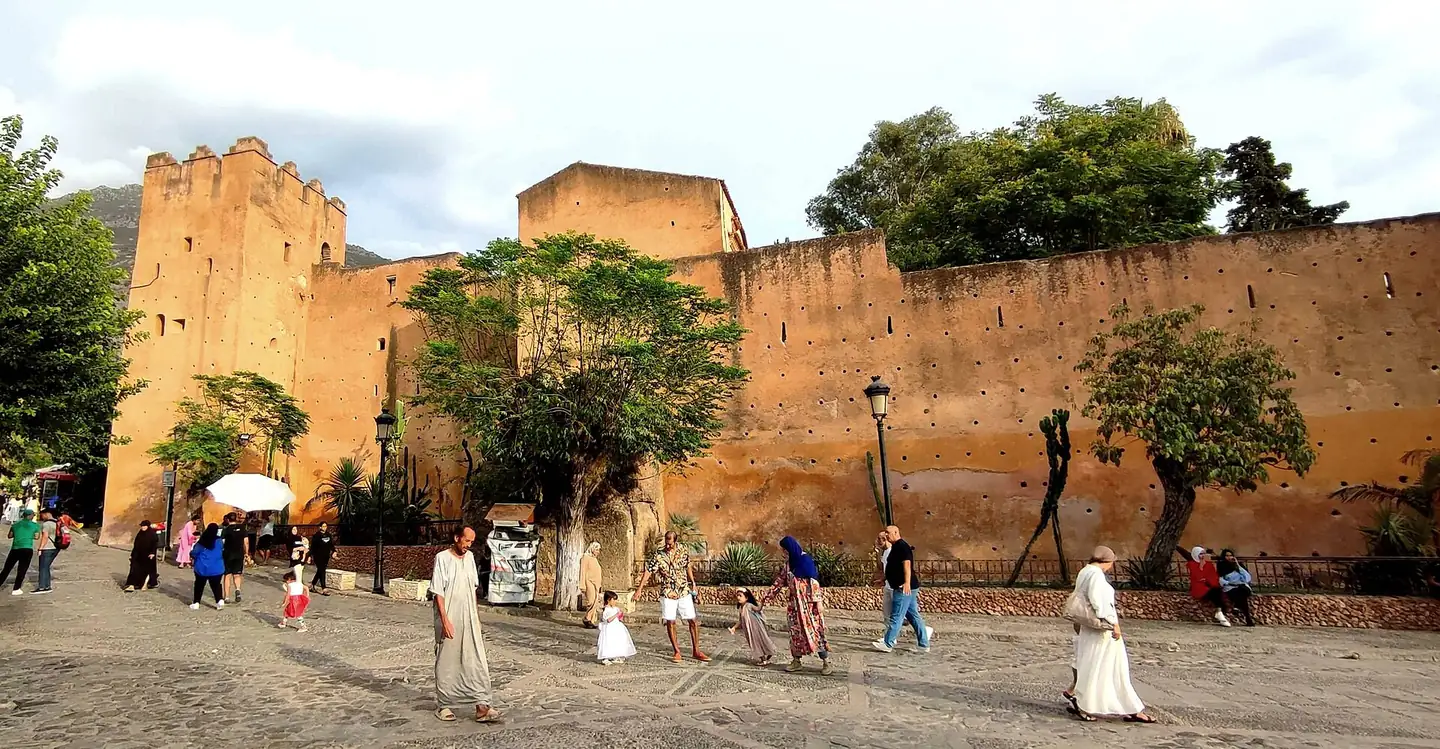 Walls of the Chefchaouen Kasbah in evening light
