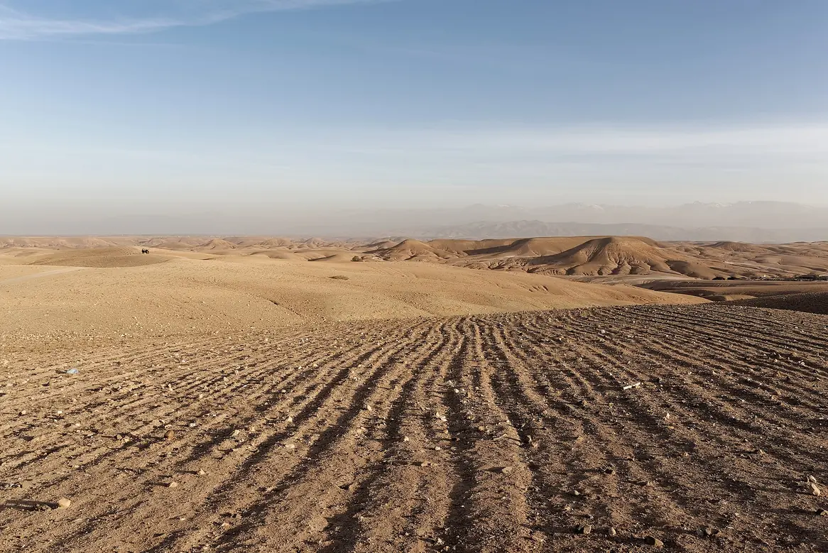 Wide view across the Agafay Desert plateau