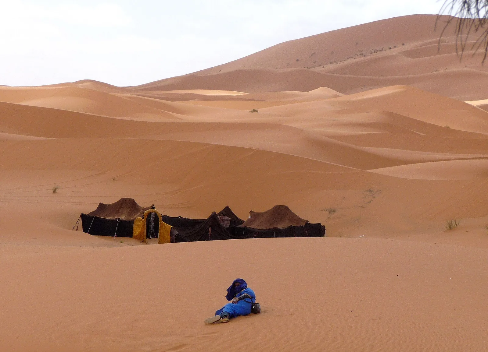 Berber camp tents among the dunes at Merzouga