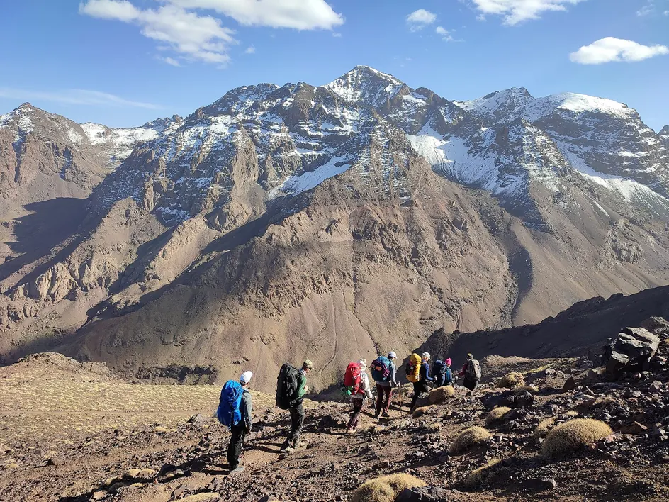 Hikers below Jbel Toubkal
