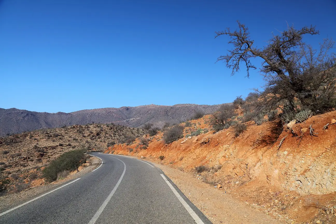 Road winding through the Anti-Atlas mountains