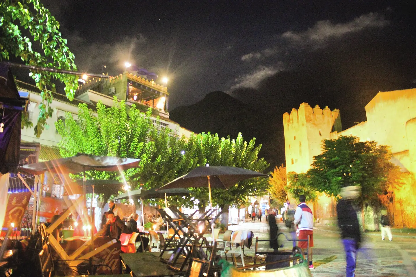 Outa el Hammam square and the Kasbah lit up at night