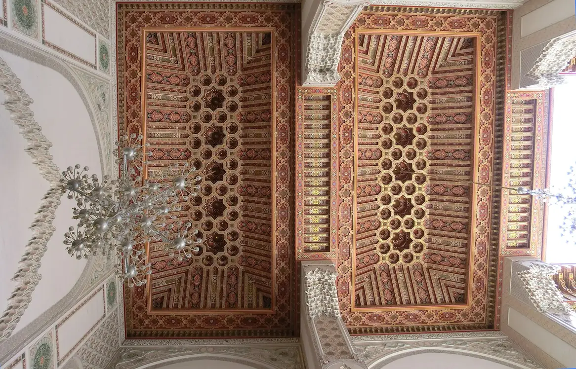 Carved wooden screens inside the Hassan II Mosque