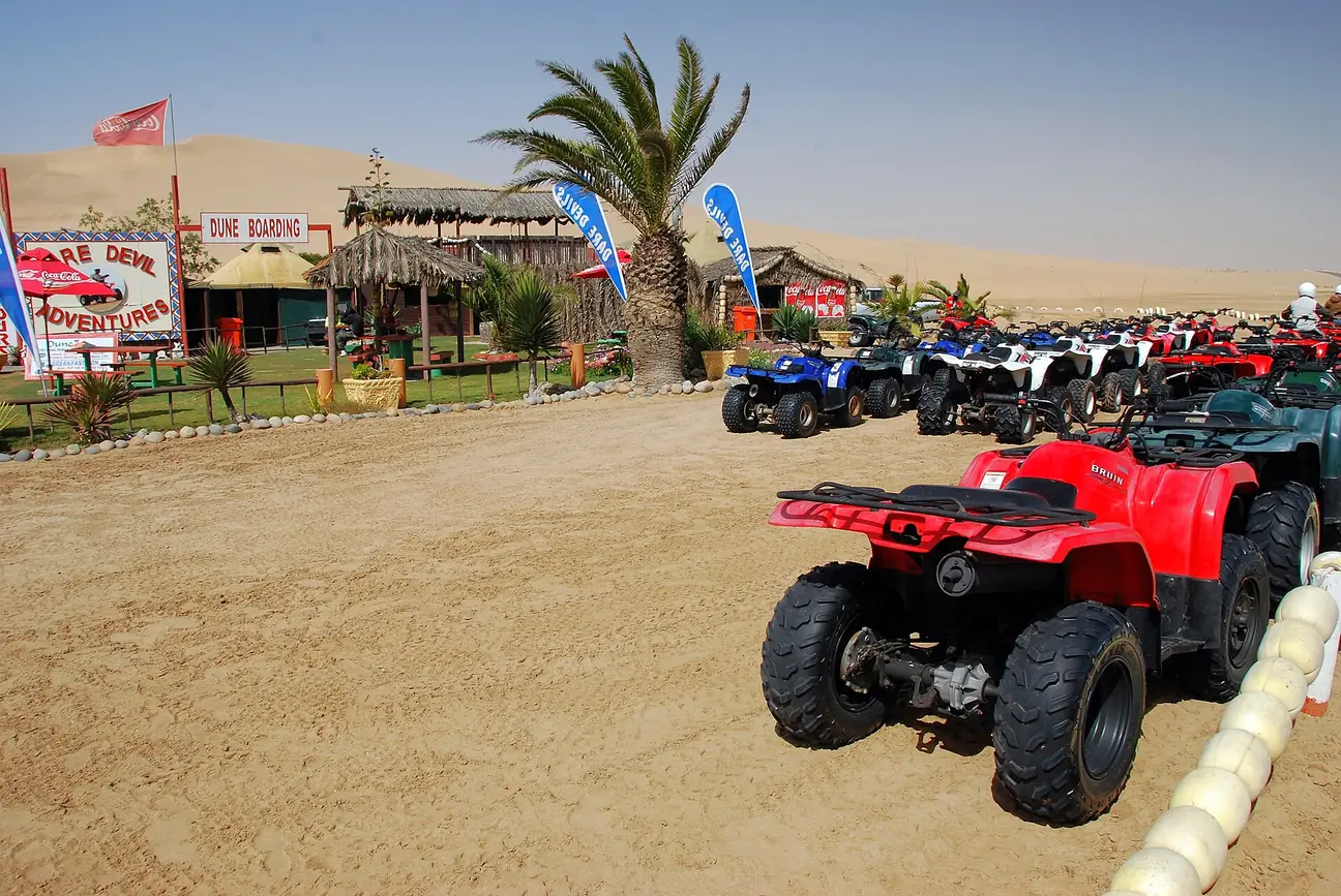 Row of quad bikes parked before a ride