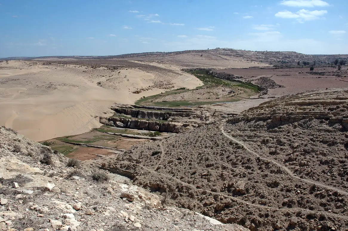 Rocky terraces of the Sidi M'Barek waterfall site in the dry season