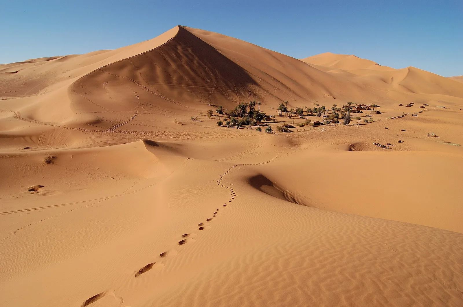 Village at the foot of the dunes, Erg Chebbi Dunes