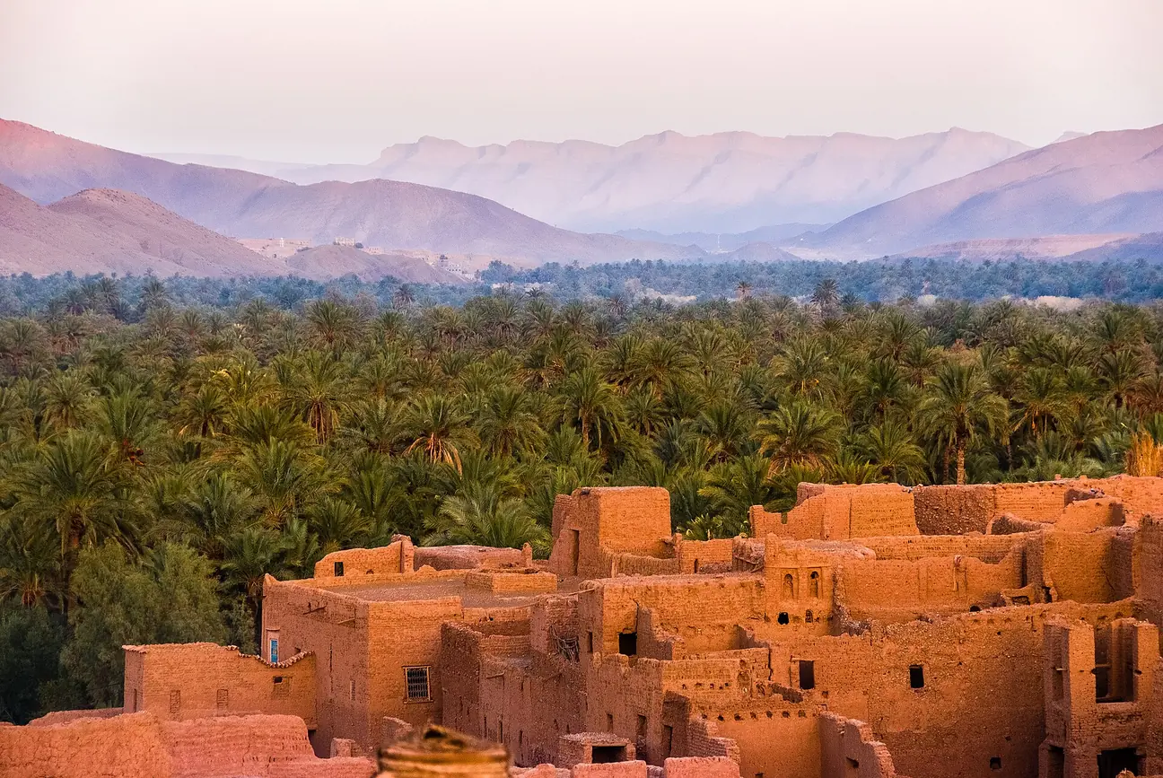 Oasis and earthen village, Draa Valley