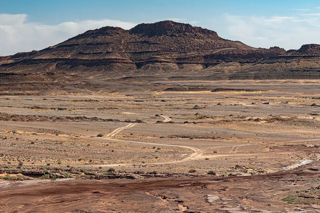 Flat-topped hills over the stony hamada near Mfis, south of Merzouga